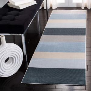 Ковер-дорожка SAFAVIEH, 67 x 214 см, коллекции Orwell - Blue & Grey, дизайн в стиле Mid-Century Modern, без линьки и простой в уходе, идеален для помещений с высокой проходимостью в гостиной, спальне (ORW394N)