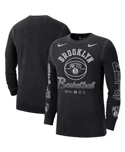 Мужская черная футболка с длинным рукавом Brooklyn Nets Courtside Retro Elevated в стиле distressed Nike