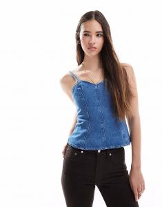 ASOS DESIGN джинсовый топ с баской и приталенной талией