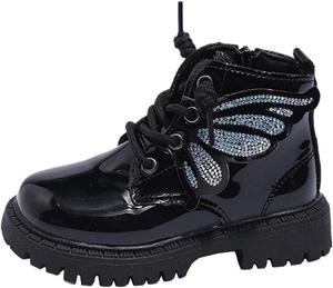 Детские ботильоны для девочек с блестками, шнуровкой и боковой молнией, верх из искусственной кожи, подошва с протектором, для детей 3-11 лет Zzalalana, Black