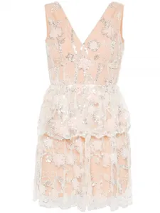 Кружевное платье мини с пайетками Self-Portrait, нейтральный