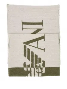 Шарф с бахромой и логотипом EMPORIO ARMANI, белый