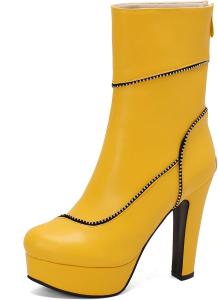 Женские модные ботильоны на блок-каблуке с круглым носком Renessmi, Yellow 1