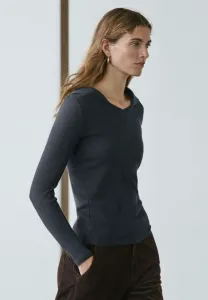 Поло с длинными рукавами и v-образным вырезом Massimo Dutti, Mottled Dark Blue