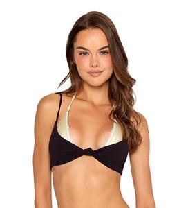 Женский атласный бюстгальтер-топ для бикини с перекрученными элементами Beach Bunny Swimwear, Black/white