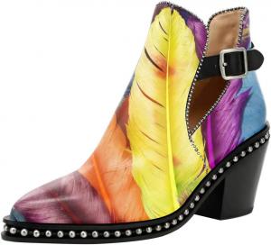 Женские ботильоны YDN с заклепками, средней высоты на массивном каблуке, закрытым носком миндальной формы, с пряжкой, короткие боевые ботинки, размеры 4-15 США, Leaf