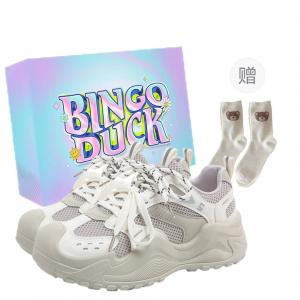 BINGO DUCK Кроссовки женские низкие массивные с увеличенной высотой, дышащие, легкие, бежевые + эксклюзивная коробка для обуви + носки в подарок