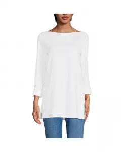 Женская туника с регулируемым вырезом лодочка и рукавом 3/4 из хлопка Supima Lands' End, белый