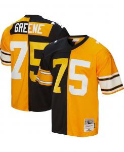 Мужская футболка joe greene black, gold pittsburgh steelers 1976 split legacy, копия джерси Mitchell & Ness, мульти