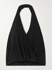 Топ с эффектом обертывания из смеси льна и лиоцелла Deiji Studios, черный