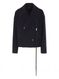 Двубортное пальто из смесовой шерсти Ann Demeulemeester, черный