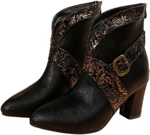 Женские короткие ботинки с толстой подошвой на молнии спереди, с резиновой подошвой и декоративной пряжкой, подходят для повседневного использования. Fusecottc, Black