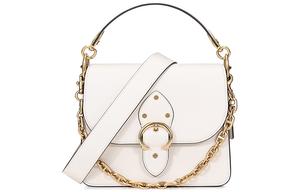 Кожаная сумка через плечо среднего размера розово-белая COACH