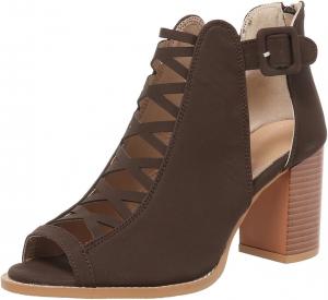 Женские сандалии-гладиаторы с вырезами, сандалии на каблуке-стеке с ремешком на щиколотке, сандалии на лето под платье Kldyj, Coffee