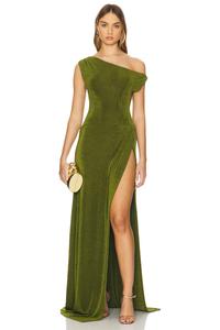 Обтягивающее платье макси с открытыми плечами Khanums, хаки