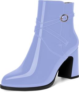 Женские ботильоны WAYDERNS с пряжкой, для свиданий, с круглым носком, лакированные, с ремешком на щиколотке, на устойчивом высоком каблуке 3,3 дюйма, Lavender