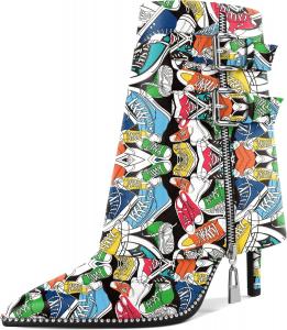 Женские сапоги Mettesally с отворотом, широкие, средней длины до икры, на высоком каблуке-кубике, расшитые бусинами, с молнией, с заостренным носком, женские ботильоны