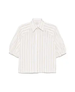 Бежевая рубашка в вертикальную полоску со складками Mazzarelli, белый