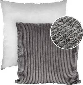 Декоративная подушка 60х60 см, чехол с наполнителем, чехол на молнии, однотонный вельветовый бархат, темно-серый