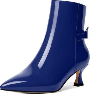 Женские ботильоны MERRORI с острым носком, застежкой-молнией, лакированной отделкой, низким каблуком-шпилькой 2 дюйма, Royal Blue