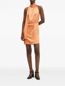 Атласное мини-платье с халтер-воротом HUGO, оранжевый