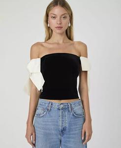 Женский топ Carey Velvet с бантом на рукавах French Connection, черный