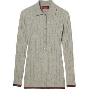 GUCCI Тонкая кабельная и рубчатая шерстяная поло Dove Grey