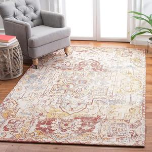 Ковер SAFAVIEH, 92 x 153 см, Saffron Collection, Red & Creme, ручной работы, бохо-шик состаренный, идеален для помещений с высокой проходимостью: прихожая, гостиная, спальня (SFN621Q)