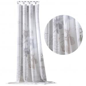 Штора на петлях heimtexland , льняная натуральная прозрачная декоративная штора В x Ш 255x140 см, цветы, надпись, пастель, тип 756, серо-коричневый