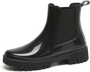 Короткие резиновые сапоги для женщин на шнуровке, милые непромокаемые нескользящие челси Generic, All Black -2