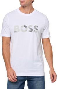 Мужская хлопковая футболка с большим текстурированным логотипом BOSS, Powder White