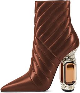 Женские ботильоны FSJ с блестками и кристаллами, высокий каблук, заостренный носок, боковая молния, свадебные и праздничные туфли размер 4-15 US, Brown