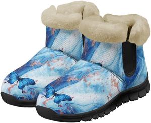 Twousenru Синие женские зимние ботинки с мехом, укороченные ботильоны для пеших прогулок, противоскользящие теплые повседневные ботинки