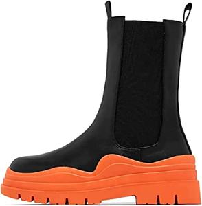 Женские ботильоны SANIOOOI на платформе Chelsea, модные сапоги средней длины, массивный двойной каблук, круглый носок, на липучке, с толстой подошвой, Orange