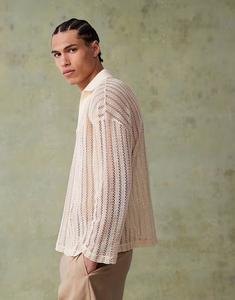 Поло свободного кроя с заниженной линией плеч ASOS DESIGN бежевого цвета, связанное крючком