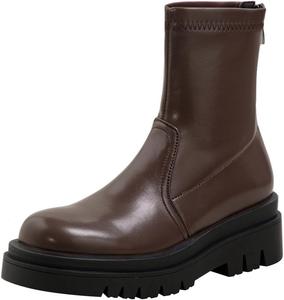 Женские западные ботильоны на низком каблуке с круглым носком, застежкой-молнией, для работы и офиса, зимние и осенние, элегантные короткие ботинки JOEUSTY, Dark Brown-Velvet Lined