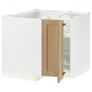Угловой шкаф с каруселью METOD IKEA, 88x62x70 см, цвет white/vedhamn oak