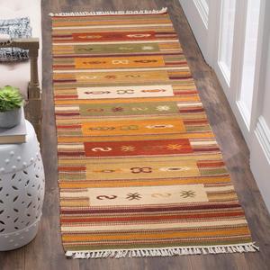 Ковер-дорожка SAFAVIEH, 69 x 305 см, Kilim Collection, бордовый и разноцветный, ручной работы, юго-западный племенной стиль, шерсть, идеально для помещений с высокой проходимостью в гостиной, спальне (NVK178A)