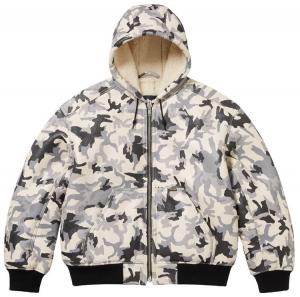 Рабочая куртка Supreme x Schott из овчины с капюшоном, расцветка «Снежный камуфляж», белый