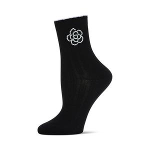 Женские носки с вязаным рубчиком и бусинами в виде цветов Memoi, Black