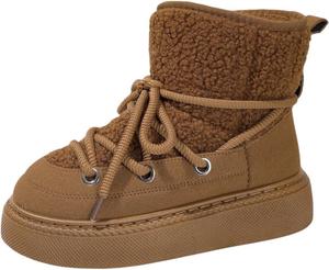 Женские зимние ботинки на платформе, с теплой подкладкой из шерпы, шнуровкой и высоким берцем, удобные зимние ботинки для прогулок на улице Generic, Brown