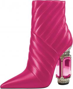 Женские ботильоны FSJ с блестящими кристаллами, высокий каблук, заостренный носок, боковая молния, свадебные и праздничные туфли размер 4-15 US, Pink