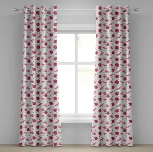 Штора на люверсах ABAKUHAUS с круглыми, изогнутыми спинками, узором в виде сердечек, цветов, стрекоз, романтических крыльев, декоративная, двухпанельная, 280 x 175 см, цвет: белый, красный Abakuhaus