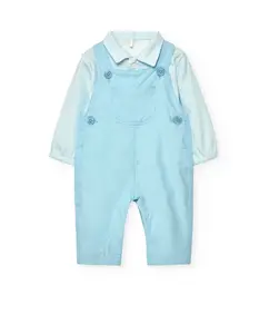 Детский комплект из полосатой рубашки и гладкого комбинезона Boboli, светло-голубой