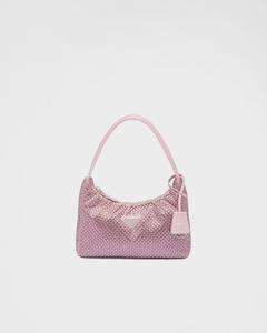 Сатиновая мини-сумка Prada Re-Edition с кристаллами, розовый