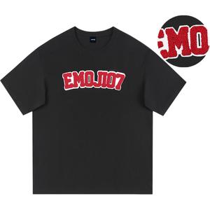 Футболка унисекс с вышивкой эмодзи, темно-синий (красная вышивка полотенцем)