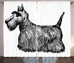 Штора ABAKUHAUS Scottie Dog в деревенском стиле, с рисунком мазки кистью, присборенная штора из тесьмы для спальни с петлями и крючками, 280 x 245 см, цвет: антрацитовый серый и белый Abakuhaus