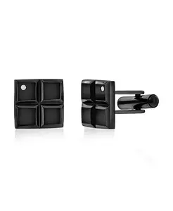 Запонки из нержавеющей стали с квадратным одинарным фианитом Metallo, black