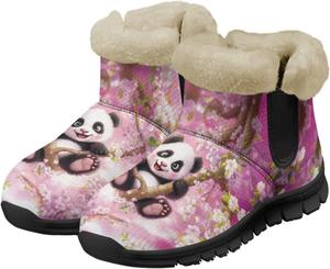Женские зимние снежные ботинки для женщин, утепленные удобные ботильоны, уличная обувь с противоскользящей подошвой Tomeusey, Cherry Blossom Panda
