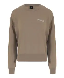 Свитер с круглым вырезом из шерсти и кашемира с логотипом Pinko, коричневый